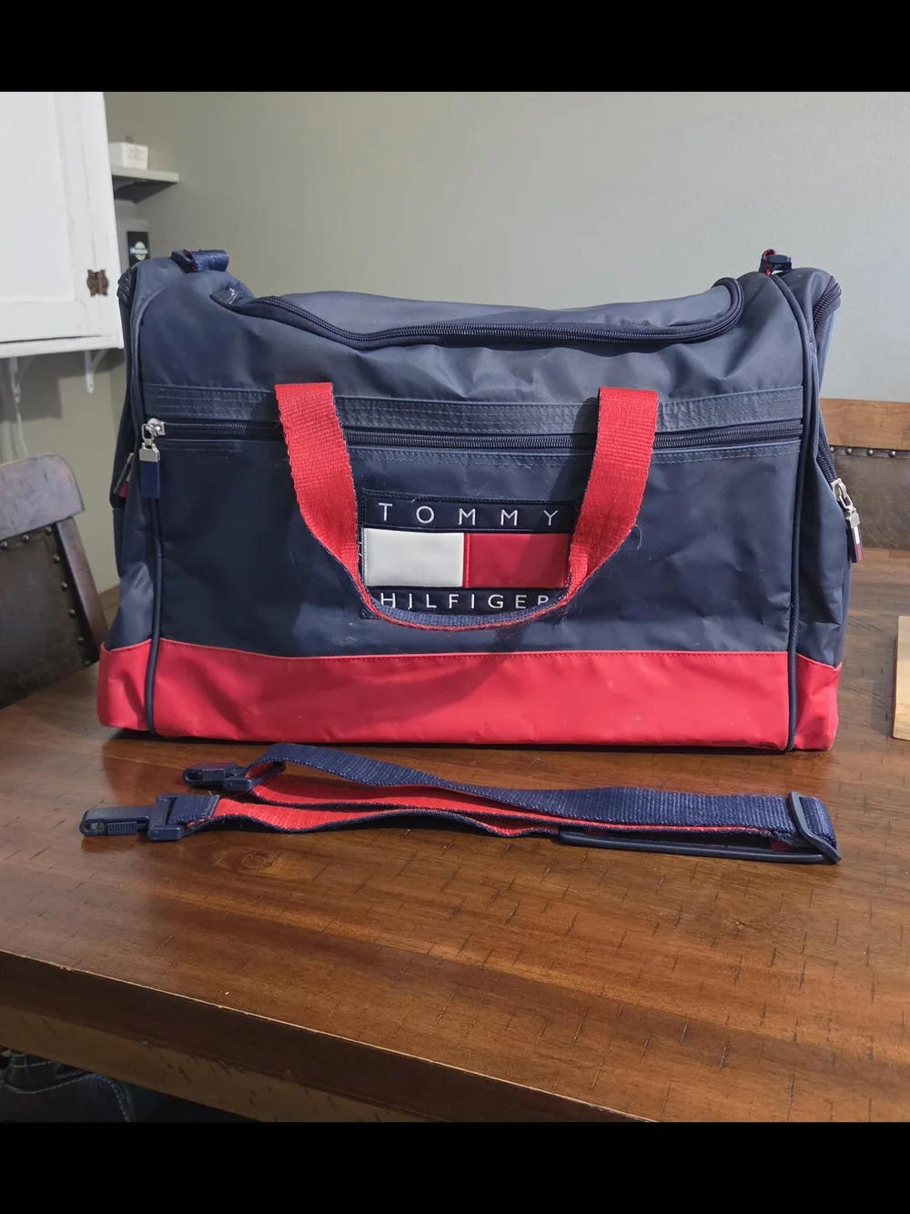 Tommy Hilfiger 1990s CLASSIC Navy and Red Travel Duffel